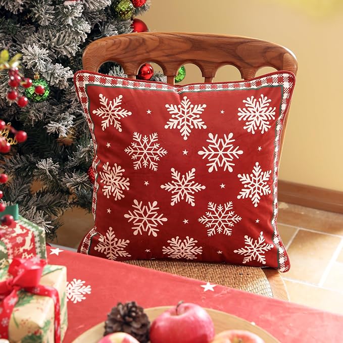 French Chrismas Velvet Throw Pillow Cover,Set of 2,18"x18"-Carol C | Vintage Square Pillow Cover,Concealed Zipper Design,Pinecones Pattern,Sofas,Bedroom,Living Room,Lounge Chairs,Decor
