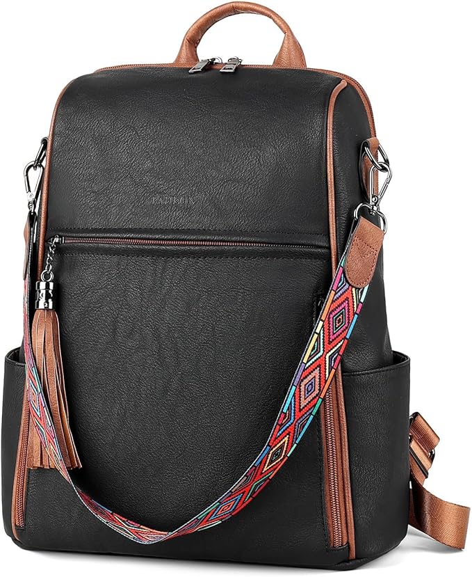 FADEON Leather Backpack Purse for Women Designer Travel Backpack Purses PU Fashion Ladies Shoulder Bag with Tassel