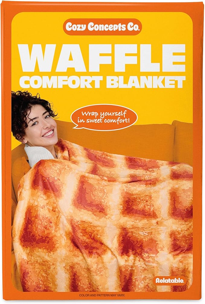 WHAT DO YOU MEME? Cozy Concepts Co. Waffle Blanket by Relatable, Giant Breakfast Throw Blanket with Butter Square, Cozy Funny Gag Gift for Teens or Room Decor, 65” Soft Fleece Blanket