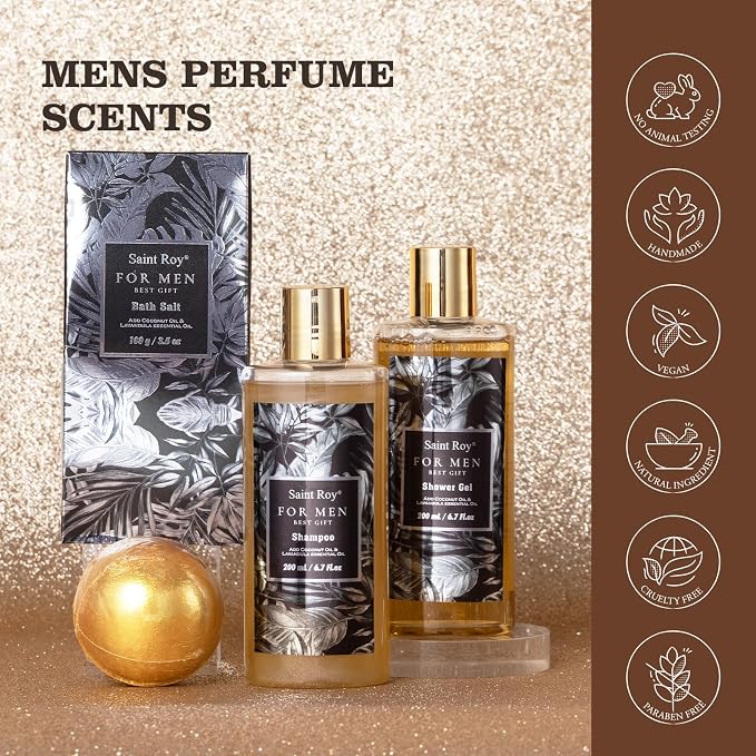 Gift for Dad Spa Gifts for Men Bath & Body Kit Spa Gift Set, Man Spa Basket | Man Spa Basket Set for Dad, Mens Perfume Bath & Body Gift Set, Ideal Christmas Birthday Self Skin Care for Man Leather Wallet