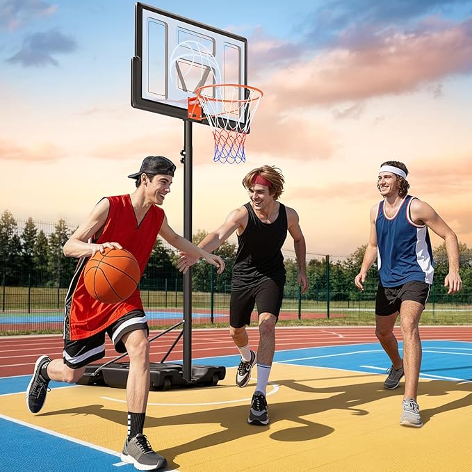 Yohood Basketball Hoop Outdoor 10ft Adjustable, Portable Basketball Hoop Goal System for Kids Youth and Adults in Backyard/Driveway/Indoor, 44 Inch Shatterproof Backboard and Larger Base