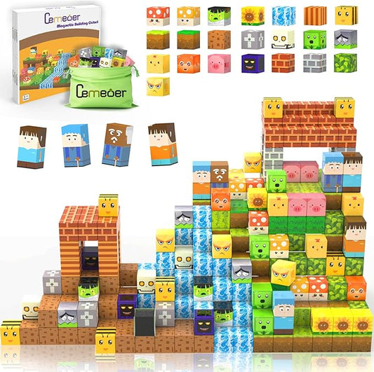 Magnetic Blocks Building Toys for Kids, 100PCS 1inch Magnet Cubes with Zombie Theme, Stacking Magnet Construction Tiles Toy Birthday Gifts for Boys Girls Age 3+ Years Old.