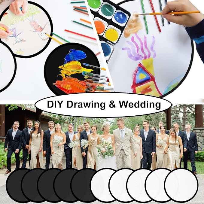 1PC Foldable Flying Disc Fans with Bags, 9.8'' DIY Handheld Black Egde Fabric Folding Fan for Outdoor Game Activities Birthday Party Favors End of Year Student Gifts, Black
