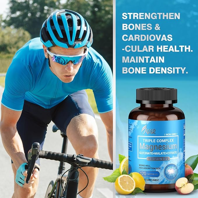 ASSR Triple Magnesium Complex - 300mg Pure Ocean Magnesium Glycinate & Magnesium Malate & Magnesium Citrate for Sleep, Energy, and Relaxation Support, High Absorption, Vegan, Non-GMO, 120 Capsules