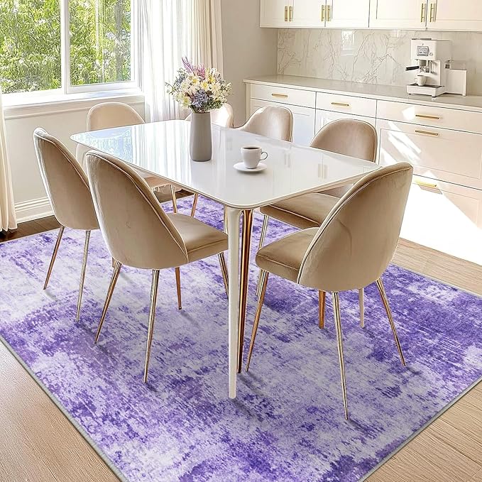 RELEANY Washable Area Rugs 9'x12' Non-Slip Modern Abstract Soft for Living Room Entryway Bedroom Kitchen, Print Pattern, Purple Gray Pink White
