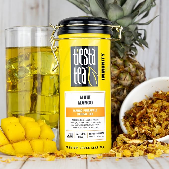 Tiesta Tea - Maui Mango, Loose Leaf, Mango Pineapple Herbal Tea, Premium Non-Caffeinated Blend, Make Hot or Iced, Brews Up to 50 Cups, 33 Ounce Refillable Tin, Pack of 6