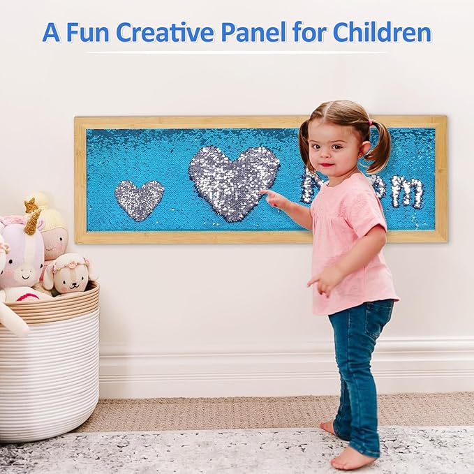 Sensory Wall | Sensory Wall Panel for Kids | Sequin Fabric Sensory Wall | Sequin Sensory Wall Frame | Sequin Flip Fabric | Sensory Wall Panel | Wall Sensory Board (Blue)