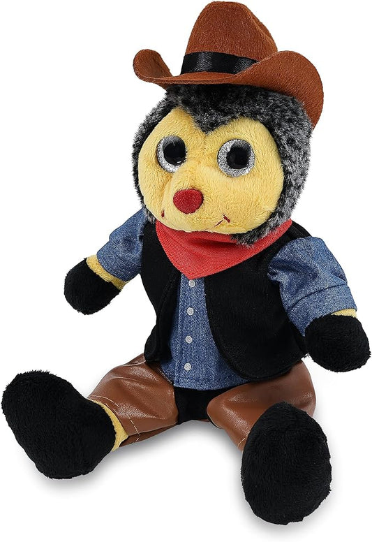 DolliBu Sitting Bee Stuffed Animal Cowboy Plush with Name Personalization - Western-Themed Bee Plush with Cute Cowboy Costume Denim Shirt Vest, Bandana, Leather Pants, and Hat - 7 Inches