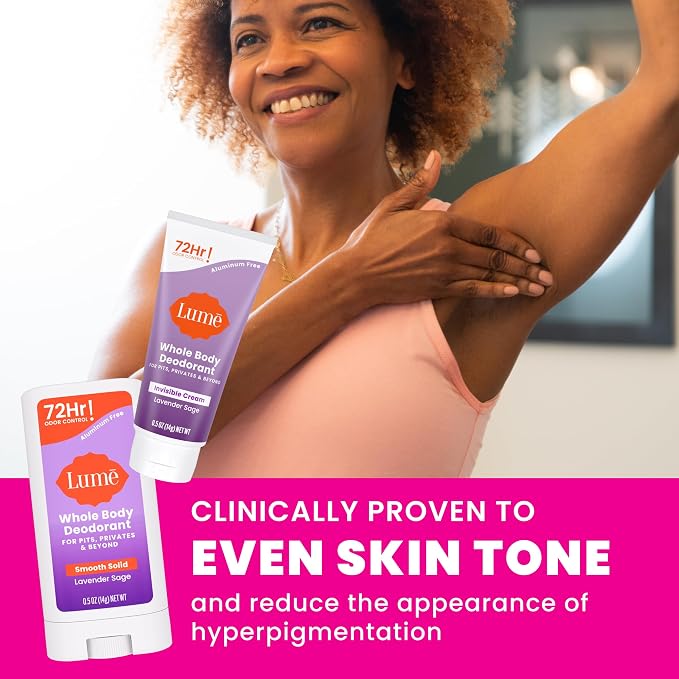 Lume Whole Body Deodorant - Invisible Cream + Solid Stick Mini Bundle - 72 Hour Odor Control - Aluminum & Baking Soda Free, Skin Loving - 0.5 Ounce Each - Travel, Trial Size Minis (Lavender Sage)