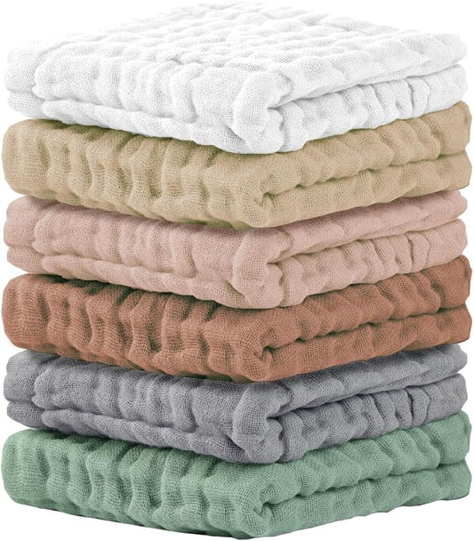 Cuddle Campus Baby Washcloths 6 Packs, Muslin Washcloths Baby,Cotton Burp Cloths, Extra Absorbent and Soft Wash Clothes for Newborns, 12x12 Inches