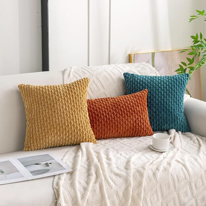 Set of 4 Teal Decorative Throw Pillow Covers 22x22 Inch Corduroy Pillow Covers for Bed Couch Sofa Living Room Soft Square Cushion Cases