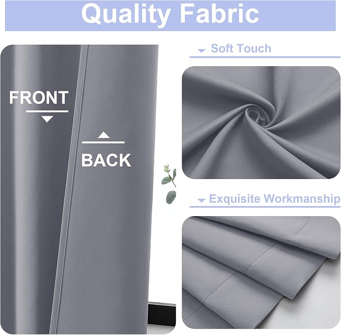 Simplebrand Ava Silver Grey Short 36 Inches Blackout Curtain 2 Panels Set, Half Window Rod Pocket Privacy Curtain Tiers for Kitchen, Curtains Blackout for Bathroom Shades, W40 x L36 Inch, Silver Grey