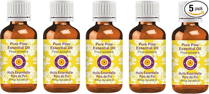 Deve Herbes Pure Pine Essential Oil (Pinus sylvestris) Steam Distilled (Pack of Five) 100ml X 5 (16.9 oz)