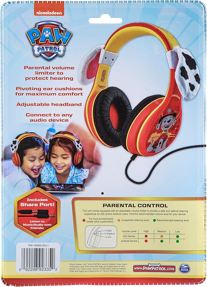 eKids Paw Patrol Marshall Kids Headphones, Wired Headphones Compatiable with 3.5mm Jack, Children's Earphones for School, Home, or Travel