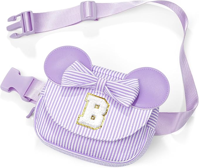 QLOVEA Birthday Gifts for 4 5 6 7 8 9 10 11 Year Old Girls Easter Gift for Girls Kids Daughter Personalized Initial Fanny Pack Belt Bag | Toddler Purse Gifts for Girl Purple B