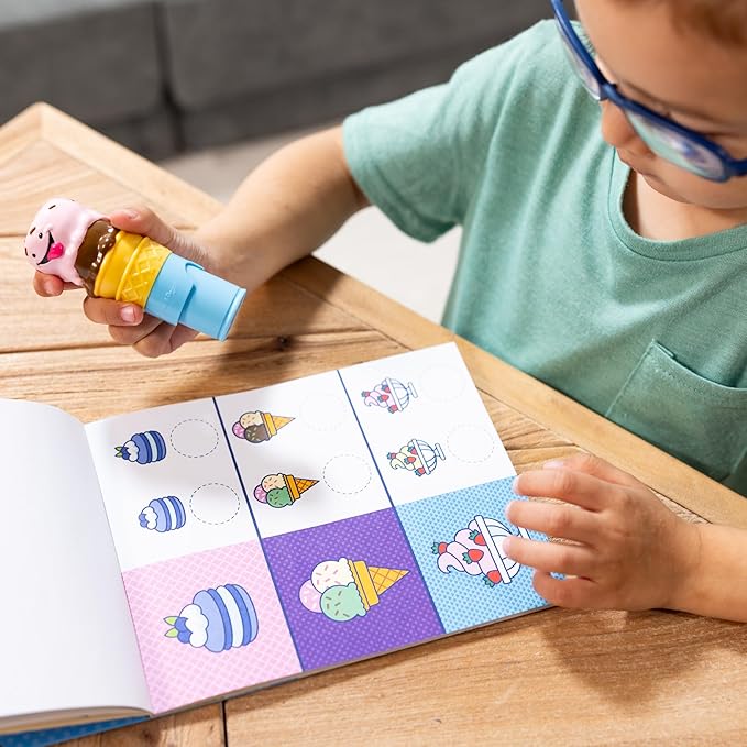 Melissa & Doug Sticker Wow!™ 24-Page Activity Pad and Sticker Stamper, 300 Stickers, Arts and Crafts Fidget Toy Collectible Character – Ice Cream - for Kids Ages 3+ - FSC Certified