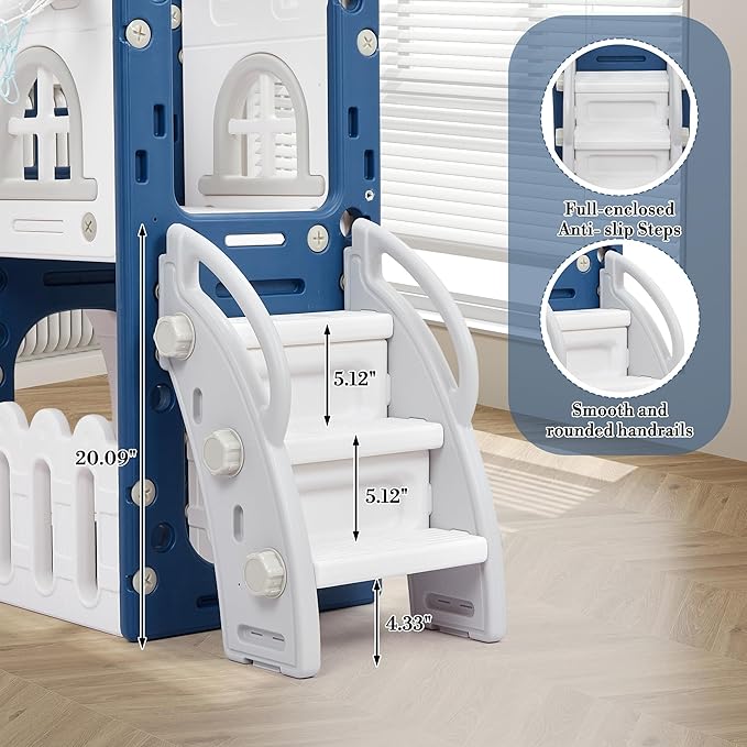 GarveeHome 8 in 1 Toddler Slide, Toddler Outdoor Playset with Slide, Climber, Tunnel, Basketball Hoop, Toy Storage and Telescope for Toddlers Age 1-3, Blue