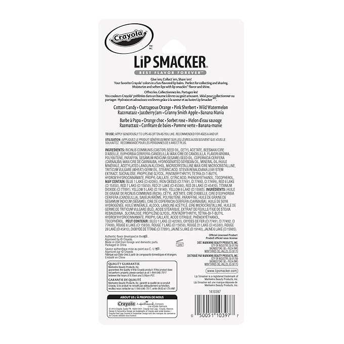 Lip Smacker Crayola Lip Balm Party Pack - 8 Moisturizing Balms, Cotton Candy, Orange, Sherbert, Watermelon, Berry, Apple, Banana, Hydrating & Protecting - Cruelty-Free,(Pack of 2)