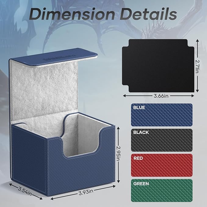Mlikero Card Deck Box, Commander Deck Box Holds 100+ Double-Sleeved Cards with 2 Dividers, Leather Magnetic Closure Card Box Fit for MTG, TCG (Blue)