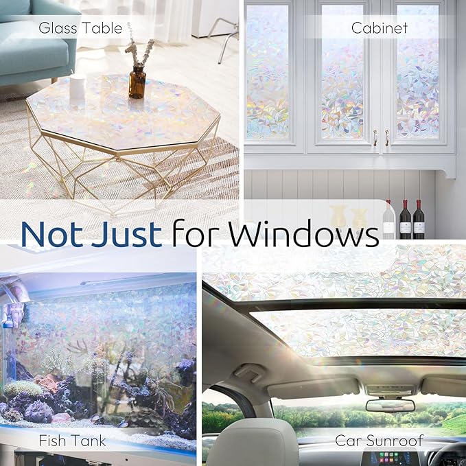 rabbitgoo Rainbow Window Privacy Film, Stained Glass Cling, 23.6" x 157.4" | Decorative Static Sticker, Non-Adhesive Reusable Window Tint, Heat Control UV Blocking Coverings for Home Doors, Living Room