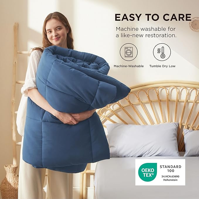Bedsure Comforter Duvet Insert - Quilted Comforters Cal King Size, All Season Duvet, GentleSoft Down Alternative Bedding, with 8 Tabs, Gifts for Women/Men, Dark Slate Blue, Cal King 96x102Inche
