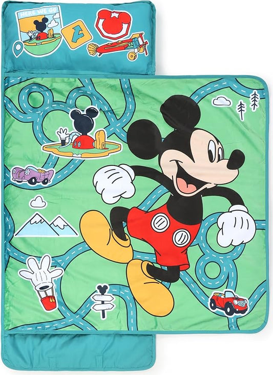 Jay Franco Kids Nap Mat with Embedded Pillow & Blanket – Soft 46"x20" Microfiber Sleeping Bag with Name Tag & Handle