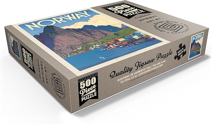 MyPuzzle Norway: The Land of Fjords, Vintage Poster - Premium 500 Piece Jigsaw Puzzle for Adults