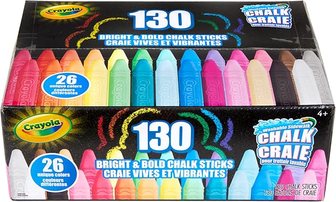 Crayola Washable Outdoor Sidewalk Chalk Collection (130ct), Bulk Anti-Roll Chalk Sticks for Kids, Outdoor Toys & Activities for Kids, Gifts, Ages 4, 5, 6