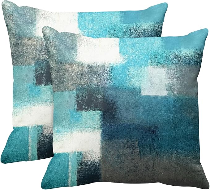 Emvency Throw Pillow Covers Set of 2, 24 x 24 Inch, Abstract Modern Teal | Turquoise Painting Outdoor Decorative Square Pillow Cases Couch Cushion Case for Couch Bed Sofa Living Room Home Decor