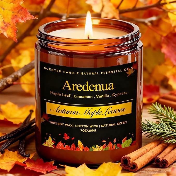 Autumn Leaves Candle – Fall Seasonal Leaf Aroma, Autumn Soy Candles for Winter Home Décor, Cozy Holiday & Christmas Candles Gift, Season Celebration Winter Gifts for Women