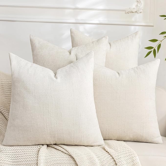 Set of 4 Soft Textured Decorative Throw Pillow Covers 20x20 Inch Cozy Farmhouse Cushion Cover Square Accent Pillow Cases for Bed Couch Sofa Living Room, Cream White