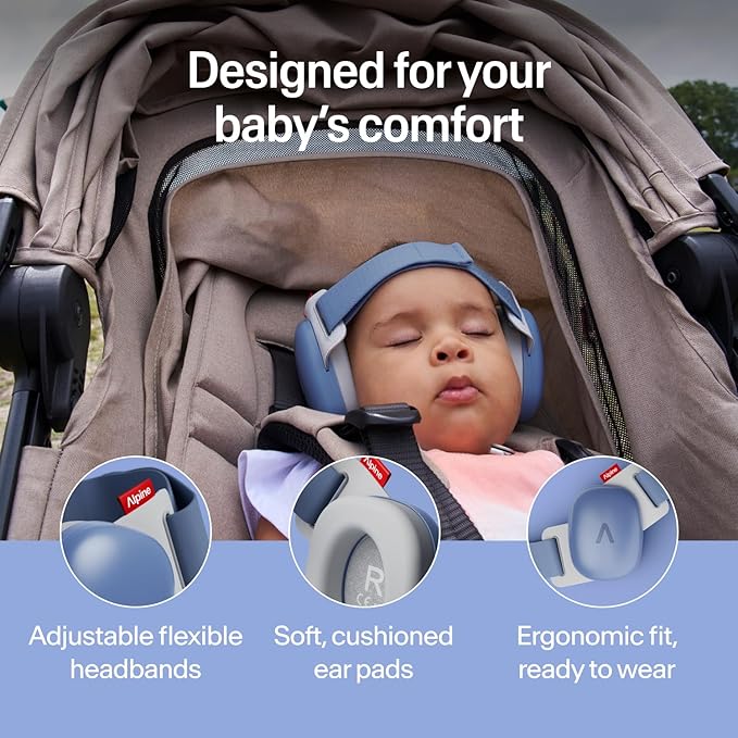 Alpine Muffy Baby Comfort - Protects Hearing for Babies and Toddlers - CE & ANSI Certified - Headband for Safe fit & Comfort - Adjustable for Ages 3-48 Months - 24dB Sound Reduction, Denim