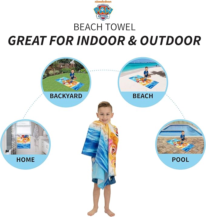 Franco Kids Super Soft Cotton Bath/Pool/Beach Towel, 58 in x 28 in, Paw Patrol