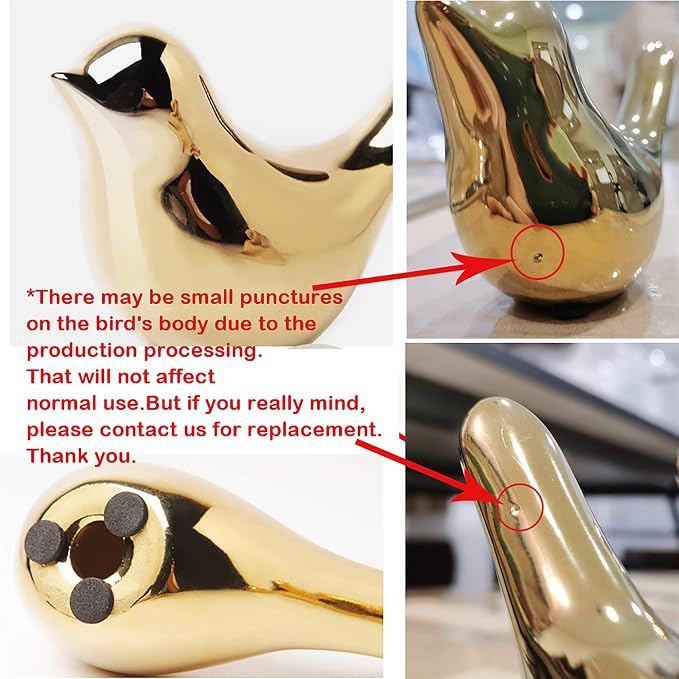 FANTESTICRYAN Small Birds Statues Home Decor, Modern Style, Gold, XL | Ceramic Animal Figurines, Decorative Ornaments, For Living Room, Bedroom, Office Desktop, Cabinets, Coffee Bar