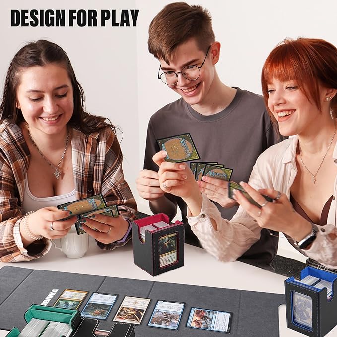 Kabinka Card Deck Box for MTG Commander, Holds 400+ Double-Sleeved Cards, 5 IN 1 Detachable Card Case with Dice Tray, Fits Magic/TCG Cards, 4 Magnetic Card Holders & Dividers (Colorful)