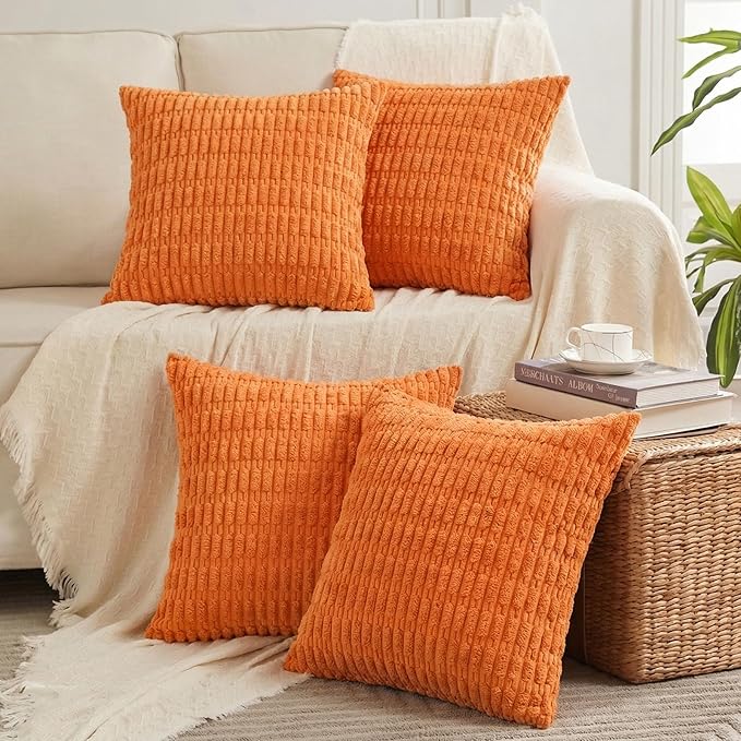Fancy Homi 4 Packs Decorative Throw Pillow Covers for Living Room Couch Bed, Modern Farmhouse Boho Home Décor Accent Cushion Case, 18" x 18", Orange