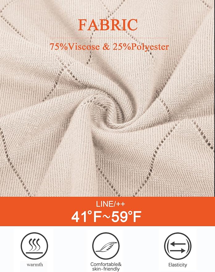 JACK SMITH Quarter Zip Pullover Sweaters for Womens, Rib Polo Sweater Tops | V Neck,Knit,Long Sleeve,Argyle,Open Pattern,Callar,Lightweight,Fashion,Golf Work Business Daily Wear Versatile Pullover Shirt