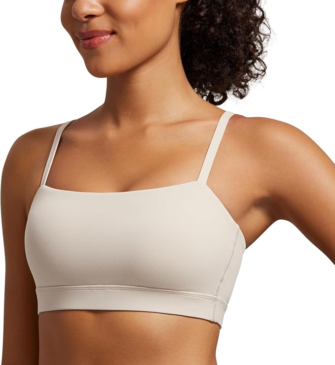 CRZ YOGA Butterluxe Womens Adjustable Spaghetti Thin Strap Sports Bra - Padded Wireless Square Neck Workout Yoga Clothes