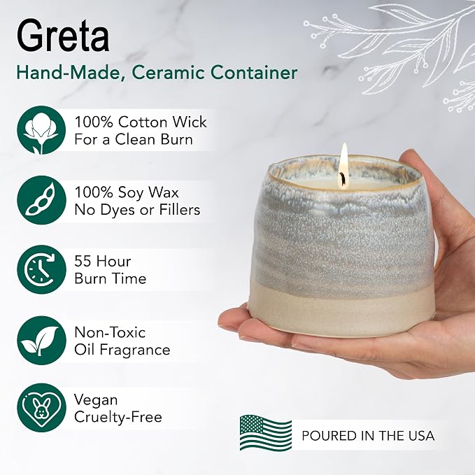 Hyggelight - The Growing Candle, Mint & Eucalyptus Scented, 10oz Ceramic Pot, Aromatherapy Candles, 100% Soy, Greta