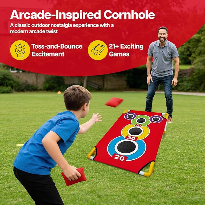 Cornhole Board Set with 21+ Games, 8 Bean Bags - Arcade Style Corn Hole Games for Adults and Kids, Portable Outdoor Yard Games for Kids & Family, Beach, Camping and Parties, 24x36