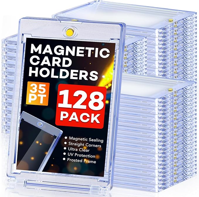 ZENOWICK 128ct Magnetic Card Holders, 35pt One Touch Card Holder, U-V Protection Hard Plastic Case for Trading Cards, Display Case for Sports, Baseball, Football, Game Cards