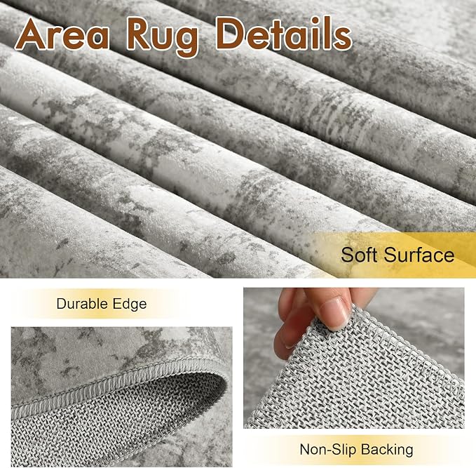 6x9 Ft Large Area Rugs for Living Room, Soft Non-Slip Washable Rugs Modern Abstract Pattern Carpet for Bedroom Indoor Floor Nursery Home Decor (Light Grey)