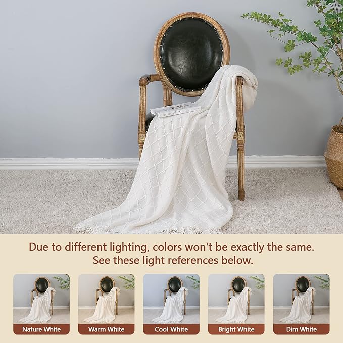 inhand Off White Knitted Throw Blanket for Couch and Bed, 50"x60" | Soft Living Room Home Decor Knitted Blanket with Tassel, Outdoor Lightweight Breathable, Farmhouse Warm Woven Decorative