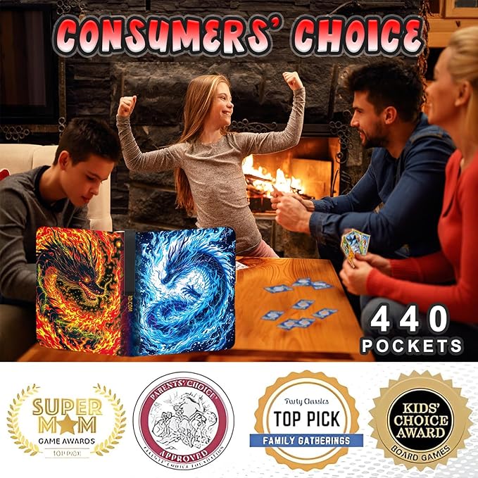 440 Card Binder 4 Pocket Trading Card Binder with 55 Page 3-Ring Removable Sleeves, High Storage Waterproof Card Holder Collection Card Album Carrying Organizer Case for MTG TCG Cards
