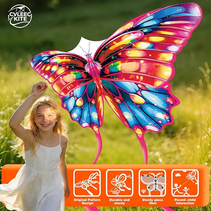 Butterfly Kite for Kids & Adults, Outdoor Kite, Perfect for Beginners, Easy to use, Ideal for Beaches, backyards, Grassy Areas