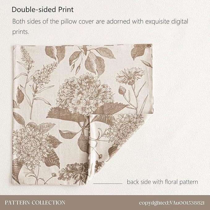 Foindtower Set of 2 Linen Floral Vintage Throw Pillow Covers Neutral Accent Decorative Cushion Covers Farmhouse Boho Home Decor for Sofa Chair Couch Bedroom Living Room,18×18 Inch,Light Brown