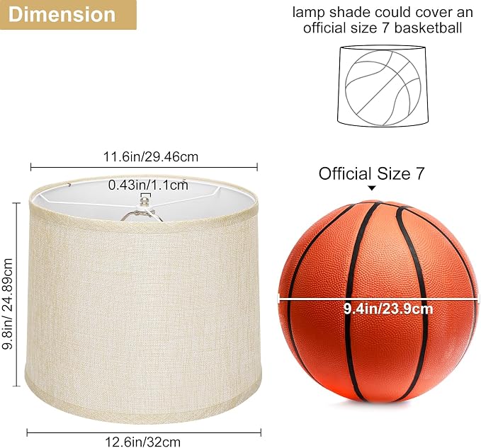 Lamp Shades Set of 2, 11.6"Top x 12.6"Bottom x 9.8"High, Champagne Beige | Drum Lampshades for Table Lamps, Floor Lamps, Natural Linen Lampshades for Bedroom, Living Room, Spider, Assembly Required