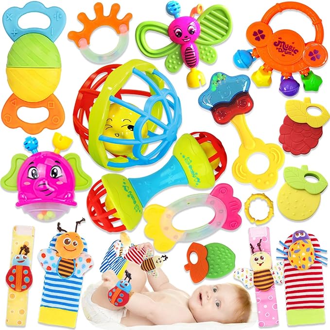 Baby Rattles 0-6 Months: Baby Toys 6-12 Months Infant Toys 0-3 Months Newborn Toys Teething Toys 3-6 Months - Baby Teether Wrist Socks Gifts for Boy Girl Valentines Day Gifts for Kids