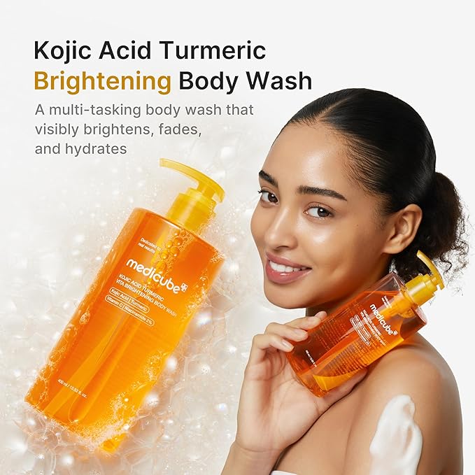 medicube Kojic Acid Turmeric Brightening Body Wash | Gentle Shower Gel for Uneven Skin | Niacinamide, Vitamin C, AHA/BHA | Deep Cleansing, Hydrating Formula | Easy and Effective, 13.52 fl.oz