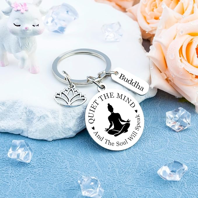 Yoga Gifts for Women Meditation Gifts for Women Yoga Instructor Gift Pilates Gift for Her Spiritual Zen Meditation Yogis Accessories for People with Anxiety keychain Lotus Jewelry Buddhist Present